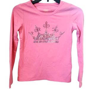 Faded Glory pink long sleeve shirt‎ with silver sequined crown, Large (10-12)
